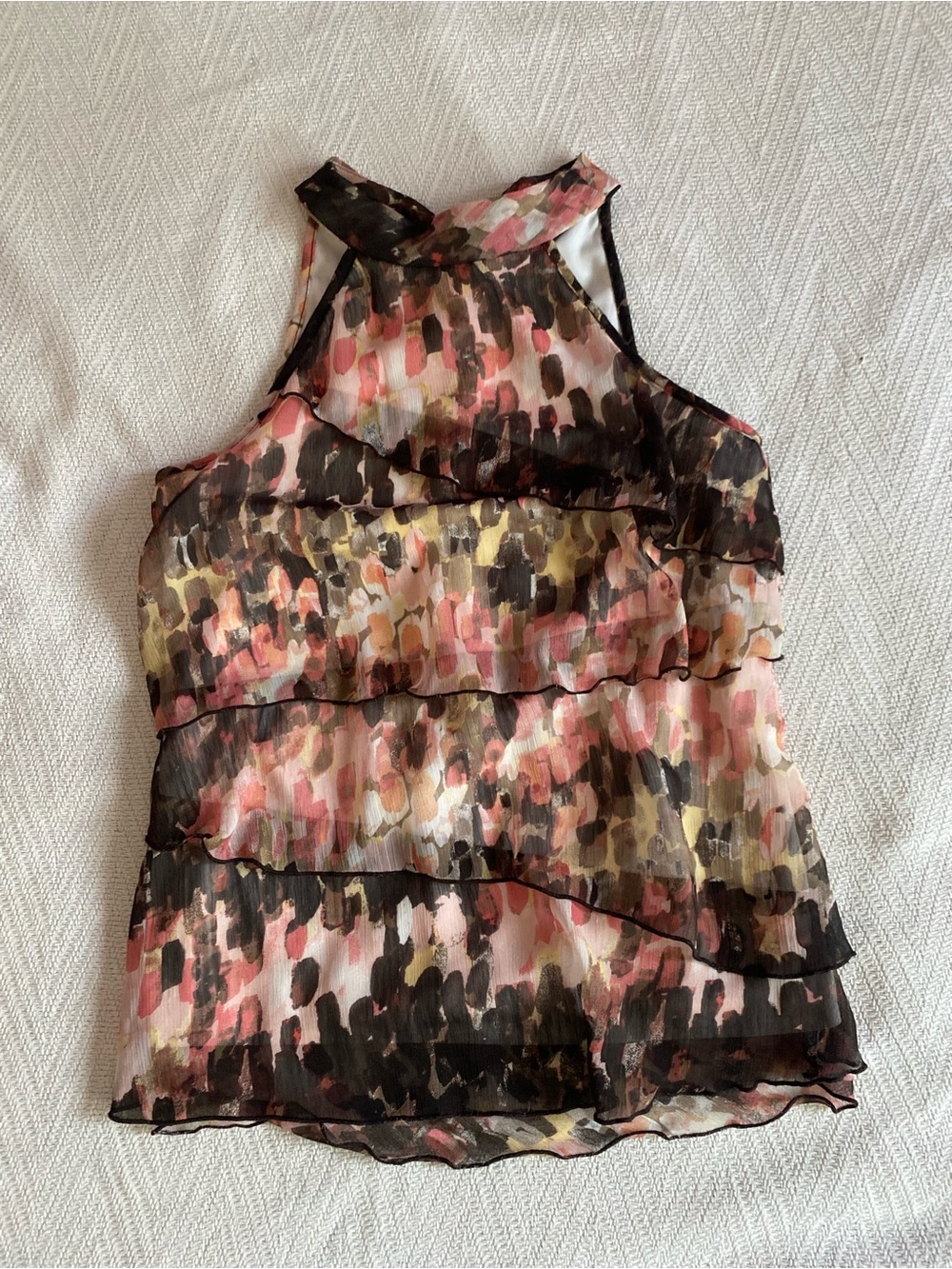 Vintage Y2K A. Byer Abstract Colorblock Multi Ruffle Halter Camisole size Large